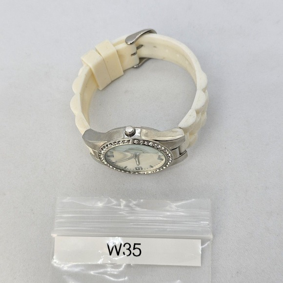 Women's Watch 36MM Gray Dial Crystal Bezel White Plastic Bands New Battery - Picture 13 of 13